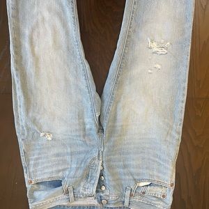 Denim mid rise button fly boot cut jeans